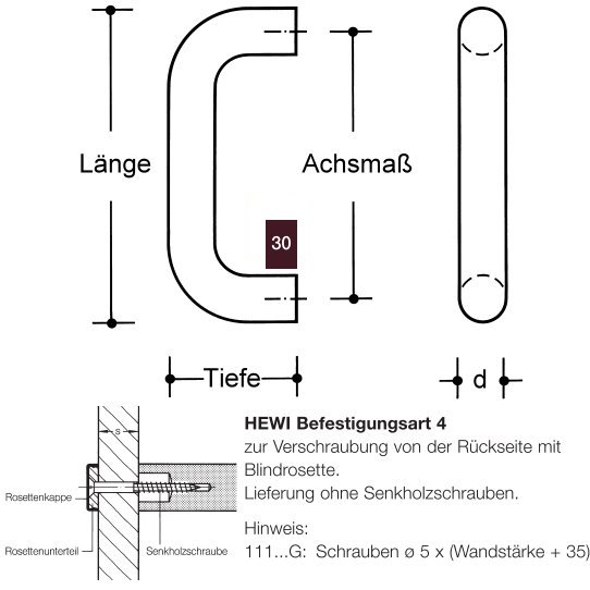 HEWI 111G.4 30 M�belgriff � 20 mm BA 4 bordeauxrot